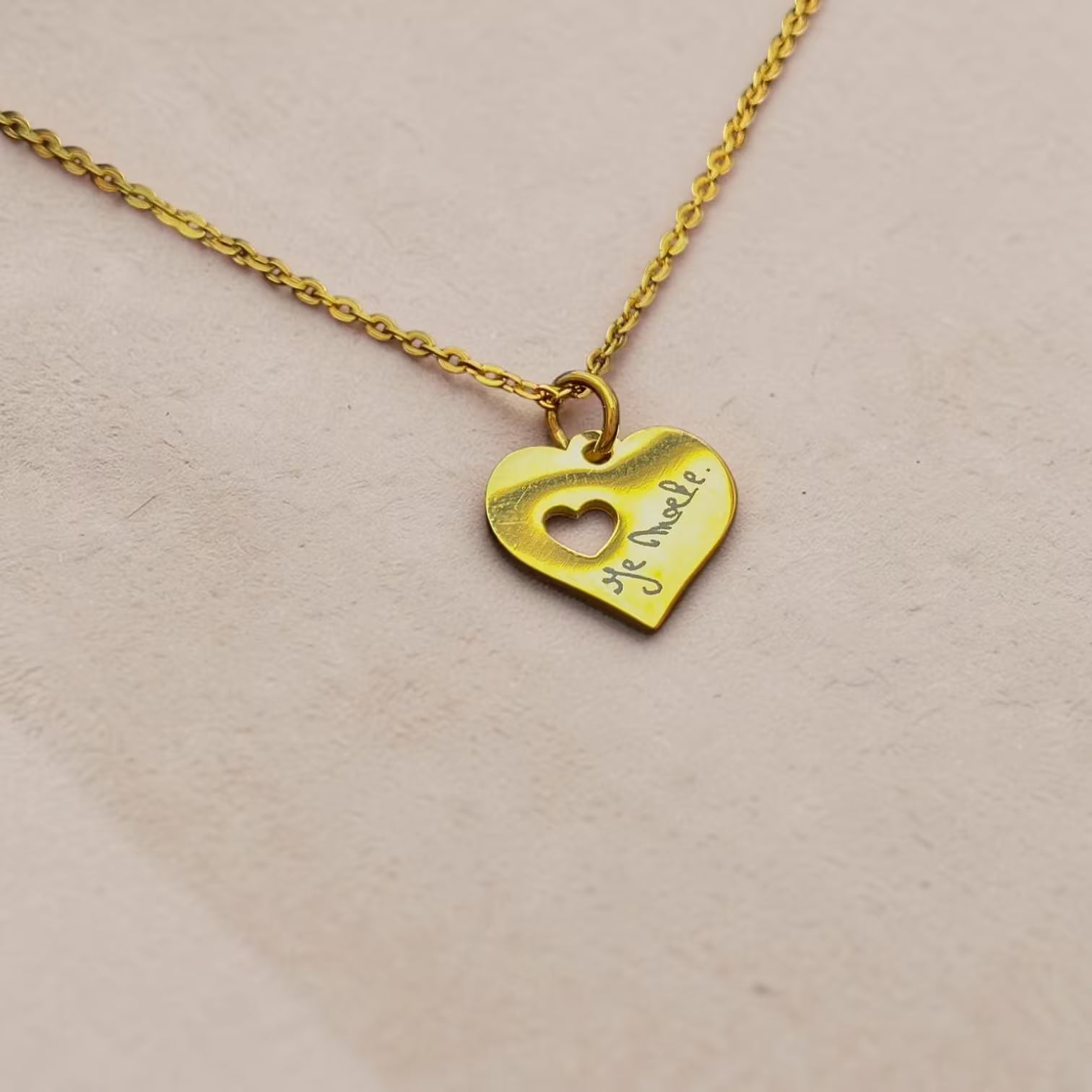 Gepersonaliseerde Ketting · Open Hartje Hanger · Goudkleurg RVS