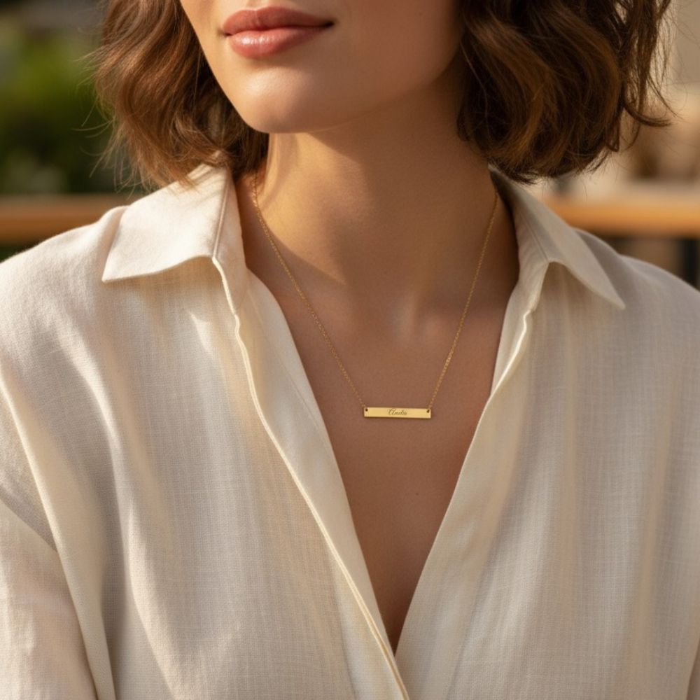 Gepersonaliseerde ketting met horizontale bar hanger - Keelin Design