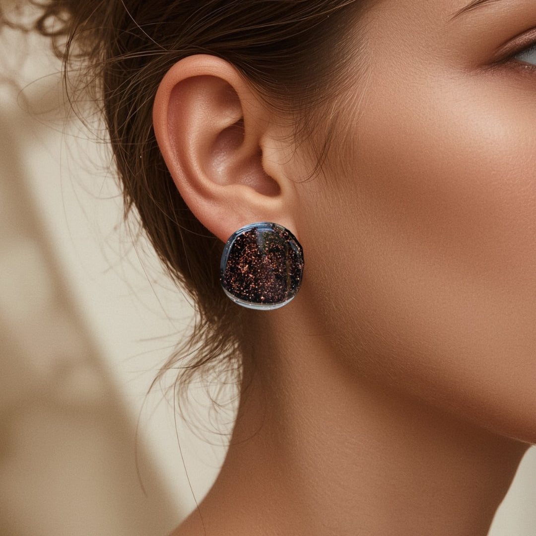 Keelin Design Handmade Jewelry - Kleurrijke oorbellen - Selene statement oorstekers - Rose gold glitter oorbellen - Unieke laser-cut acryl oorbellen
