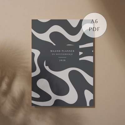 Printbare Planner & Notitieboek 2026 · Zacht Beige Minimalistisch Design, 6 Pagina’s per Maand (A6, PDF)